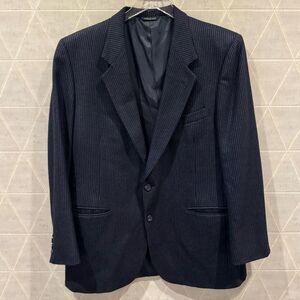 LANVIN Newman Marcus Mens Navy Blue Wool Solid 2-Button Blazer Jacket Vintage